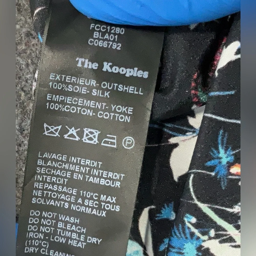 The Kooples Silk Black Floral Blouse with Teal, Blue & Pink Accents